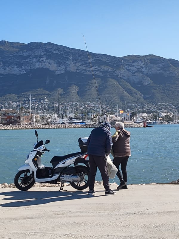 Afternoon harbor activity captured at Dénia, Spain Mediterranean port