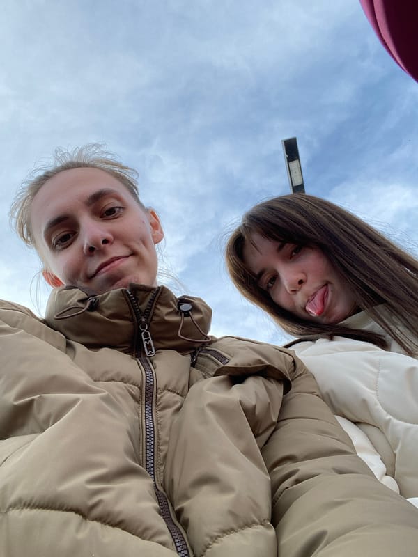 Group selfie with child in Chaikovsky, Russia