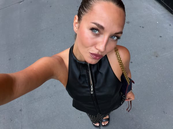 Sidewalk selfie in NYC, two angles