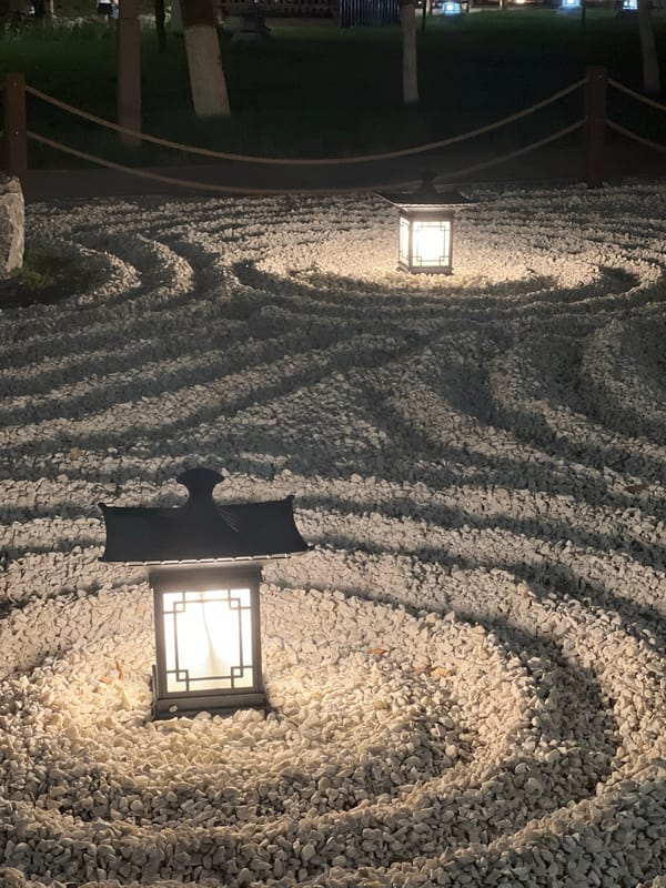 Evening stroll through a zen-style garden in Shymkent