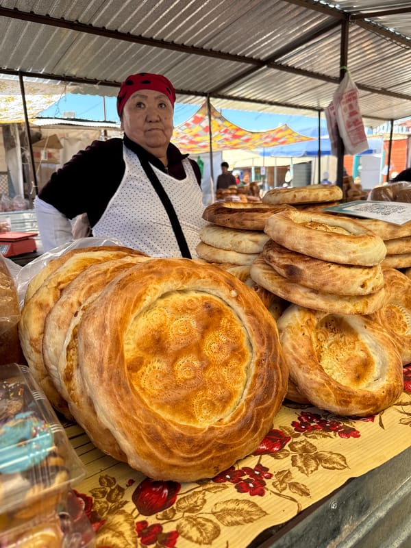 Morning market activity documented in Bosteri, Kyrgyzstan