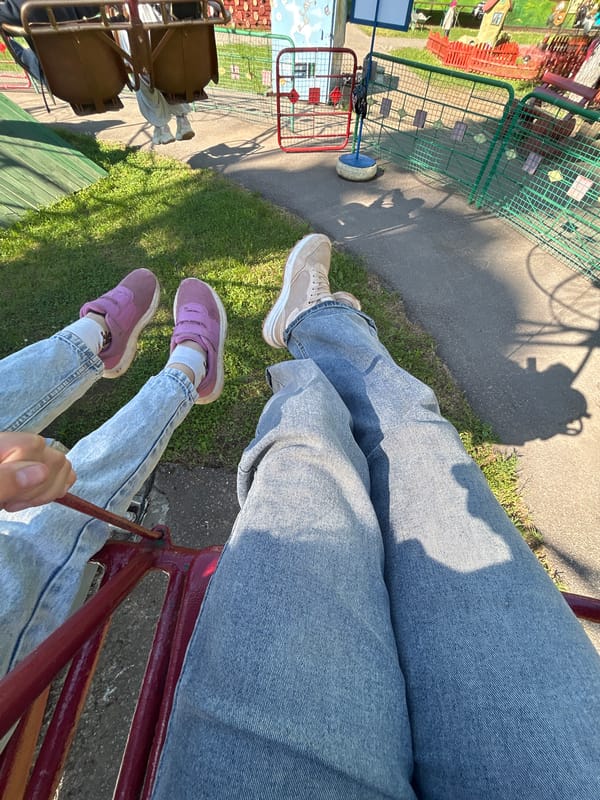 Mother and child enjoy amusement park outing in Chaikovsky