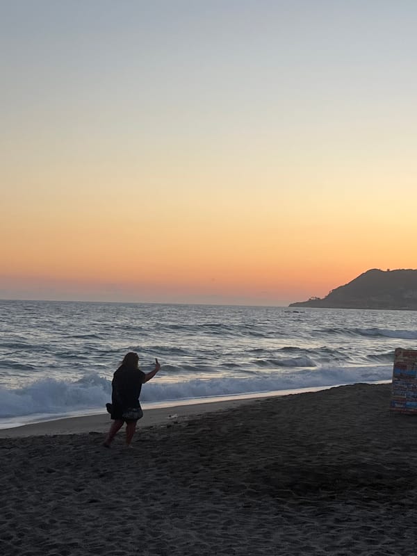 Sunset beach walk captured in Alanya, Turkey