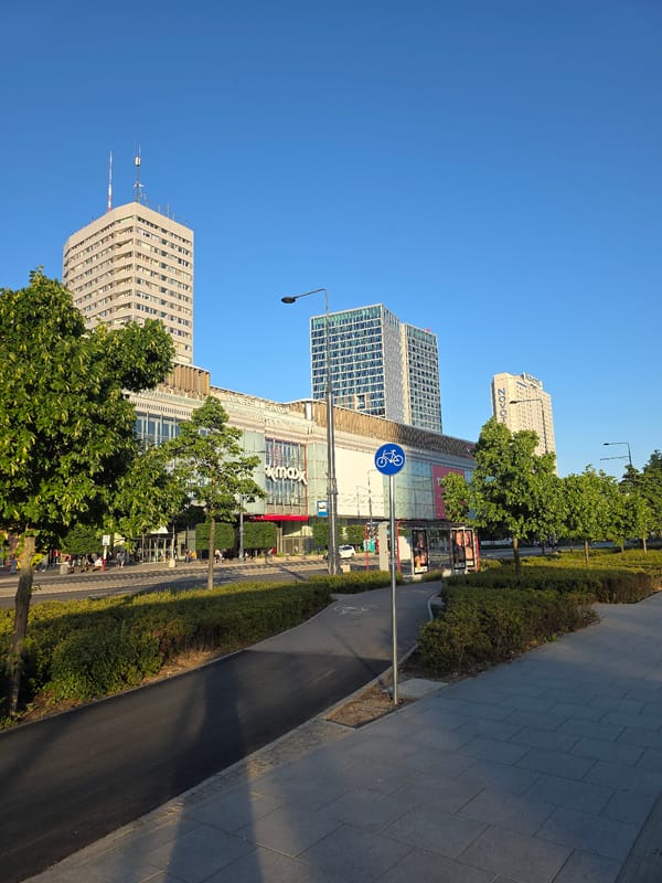 Warsaw scenes include skyline views, indoor recording, outdoor event