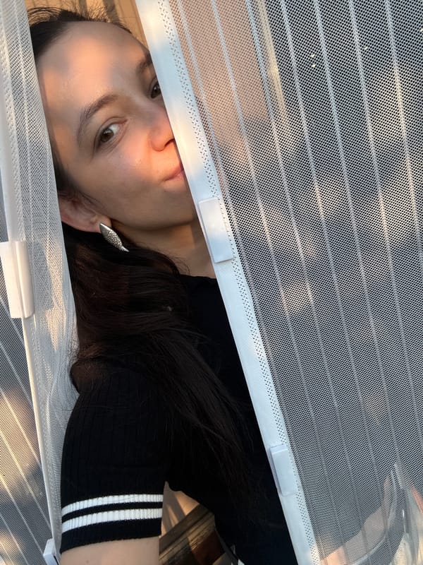 Close-up portrait through a mesh curtain, Chaikovsky