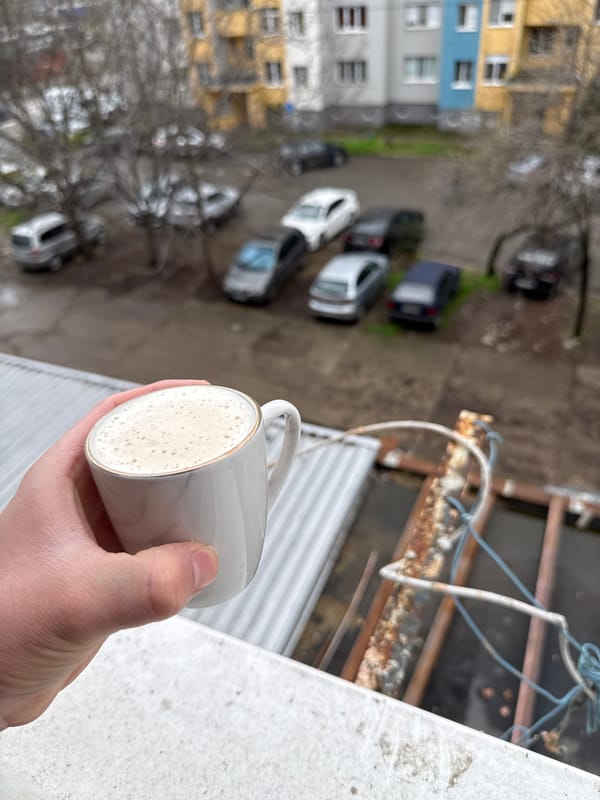 Morning routine captured in Stara Zagora: coffee, pets, takeout