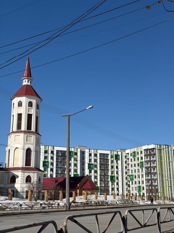 Morning architectural contrast captured in Berezniki, Russia