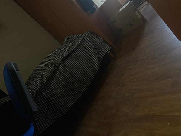 Dorm room details and a brief moment outside