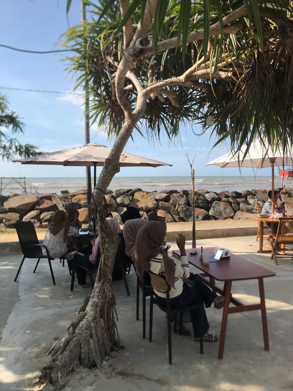 Morning scenes from Lancok Indonesia's waterfront dining district