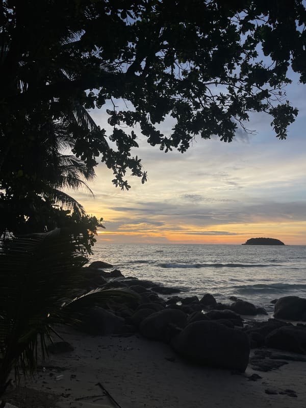 Morning at Karon: beach, surf flags, and resort grounds