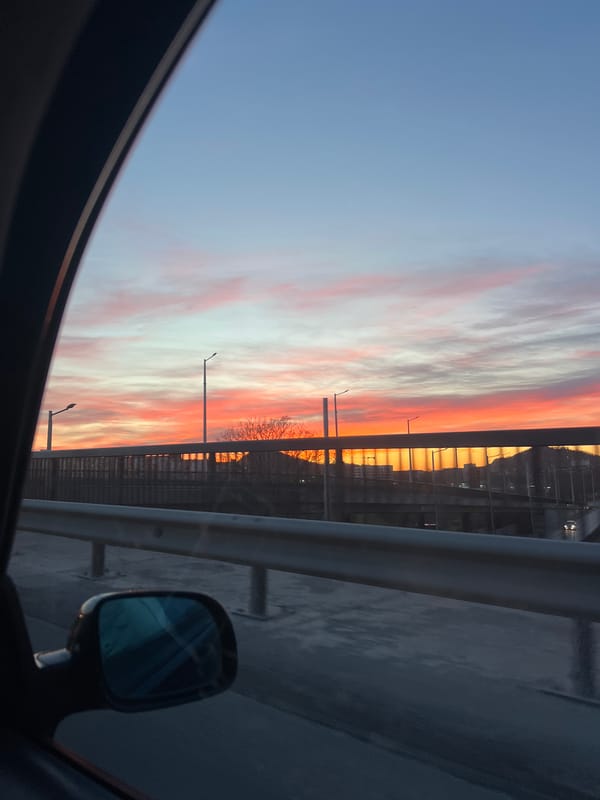 Evening sunset captured from car on Plovdiv bridge