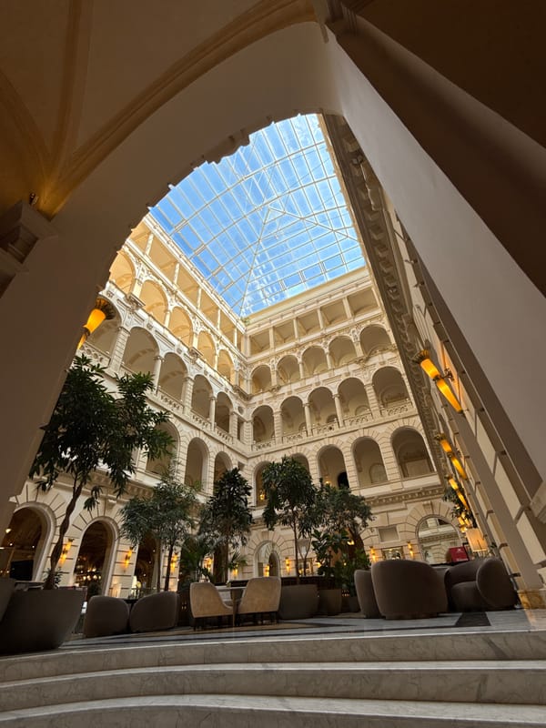 Classical atrium interior documented in Budapest historic building