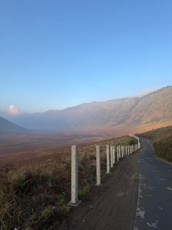 Morning motorcycle ride through Indonesia's volcanic mountain roads