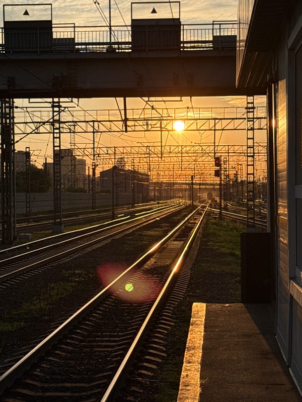 Moscow sunset observed across Izmaylovo district railway and parks