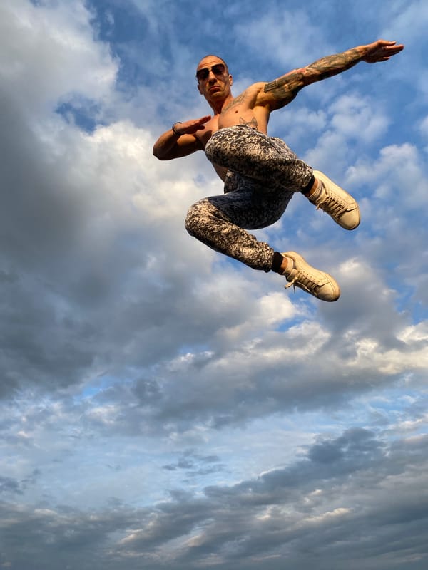 Acrobatic performer captured mid-air during display in Pleven, Bulgaria