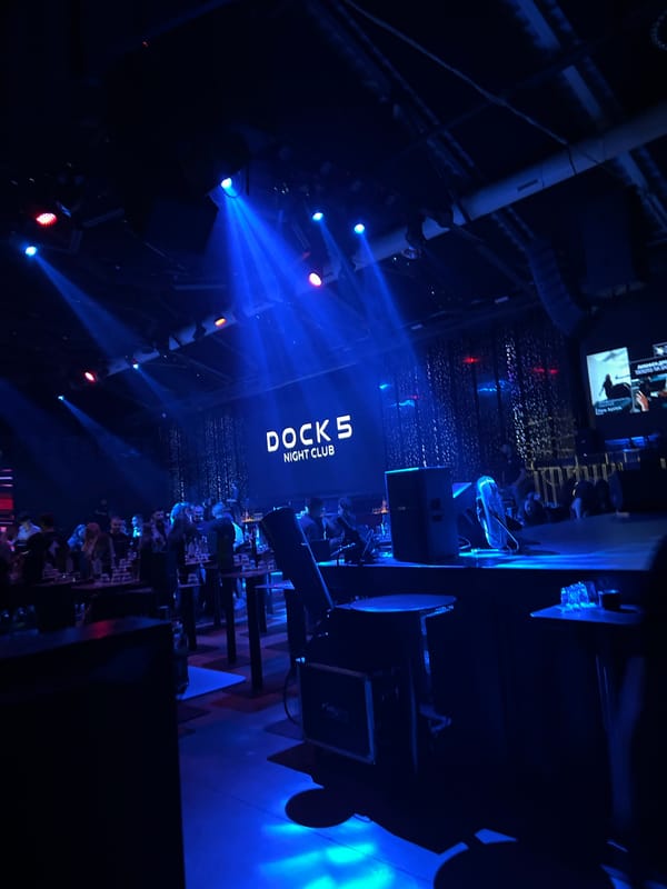 Nightclub scene and geometric sculpture captured in Burgas, Bulgaria