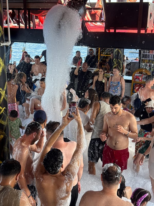 Foam party on a boat off the Antalya coast