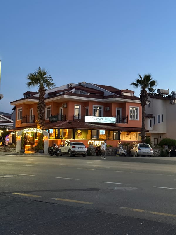 Evening street scene captured in Fethiye, Turkey
