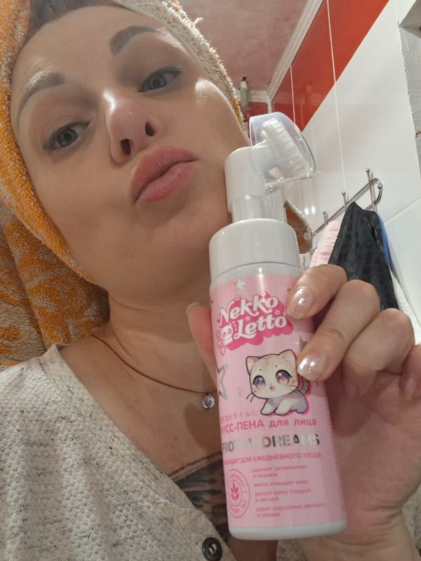 Skincare routine in a Belarusian bathroom, foam cleanser and mirror selfie