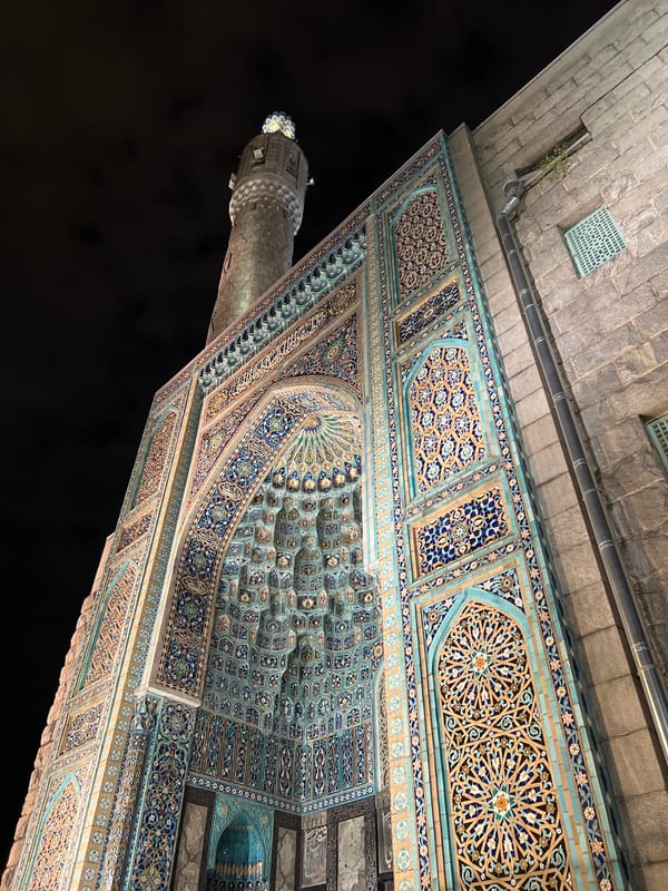 Nighttime documentation of Saint Petersburg Mosque's ornate architecture