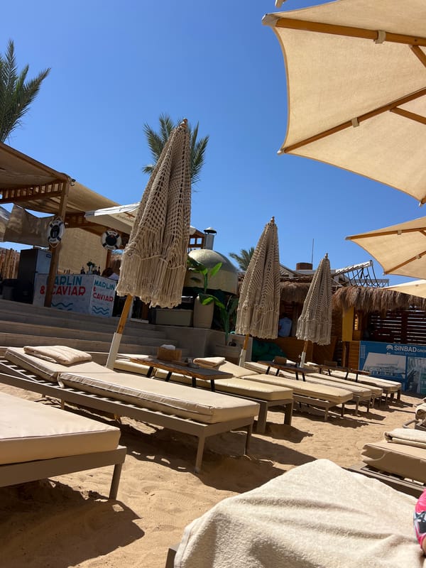 Midday at a Sharm El Sheikh resort beach on the Red Sea