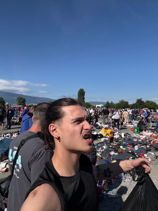 Morning flea market operates under clear skies in Sofia