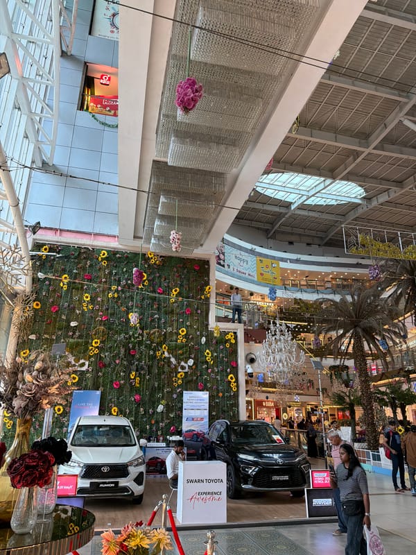 Kanpur mall interiors, car displays, and street life