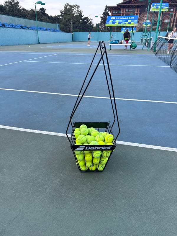 Tennis equipment spotted on outdoor court in Batumi, Georgia