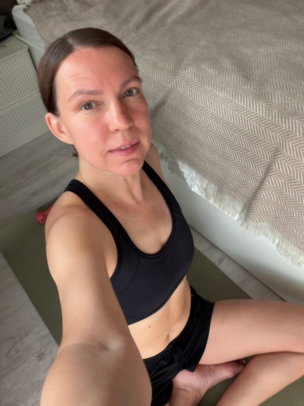 Woman documents early morning yoga and riverside visit in Chaikovsky