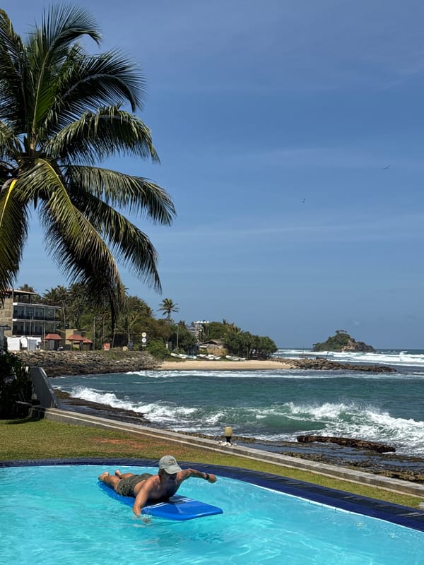 Lazy pool morning at a Sri Lanka resort with ocean views