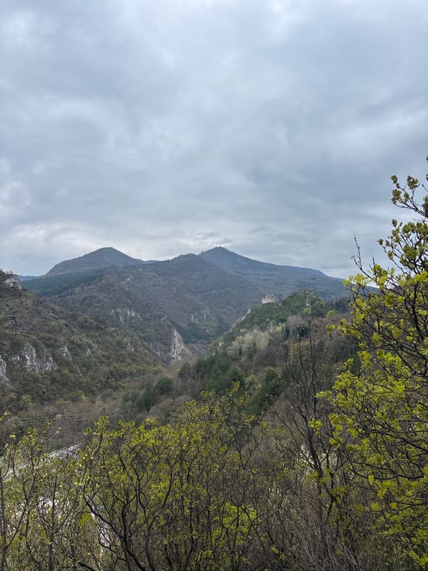 Mountain landscape photographed from vantage point near Asenovgrad, Bulgaria