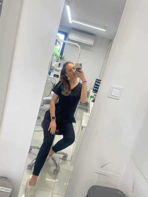 Morning selfie session captured in Sofia dental office, elevator