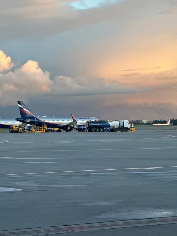 International aircraft serviced at Moscow airport during evening hours