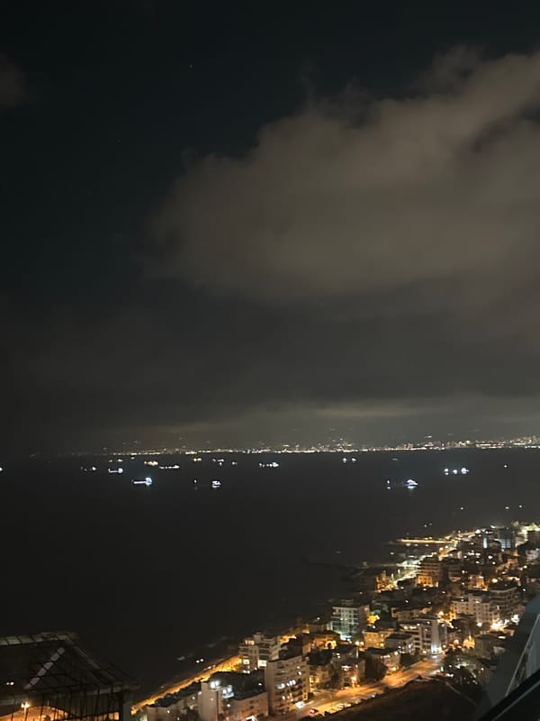 Haifa at night, from the hilltop down to the sea