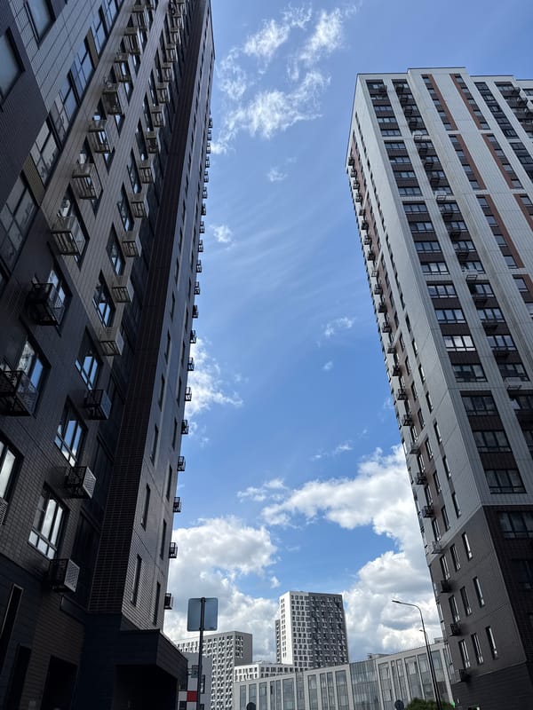 Construction work continues amid high-rises in Lyubertsy, Russia
