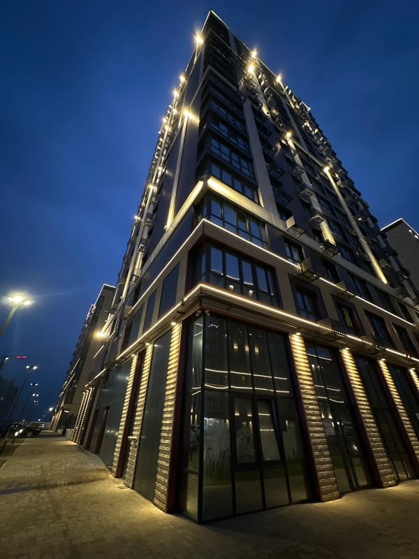 Nighttime documentation of modern residential buildings in Rostov-on-Don
