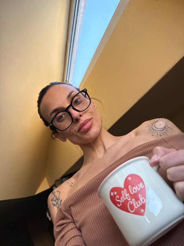 Woman with Self Love Club mug captured in Pleven