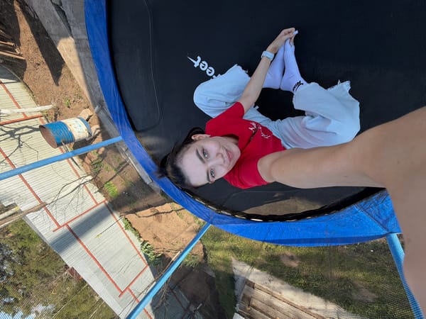Woman takes selfies on trampoline in Chaikovsky, Russia