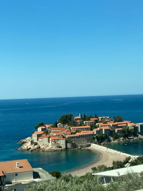 Elevated view of Sveti Stefan island documented in Montenegro