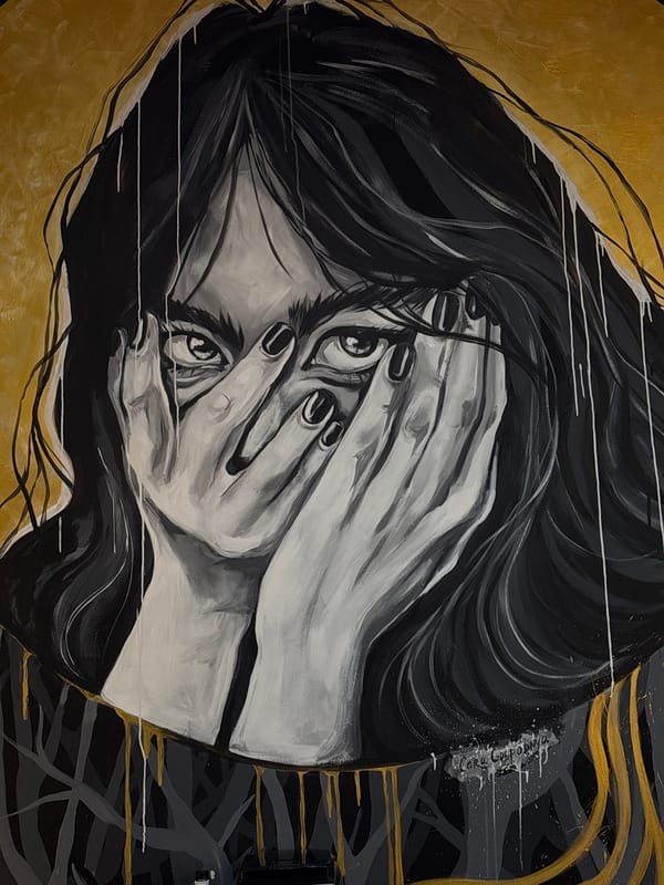 Woman's portrait mural photographed in Krasnoyarsk, Russia