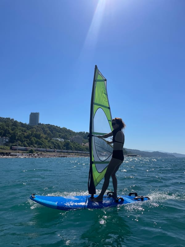 Water sports on the Black Sea near Sochi's pebble shore