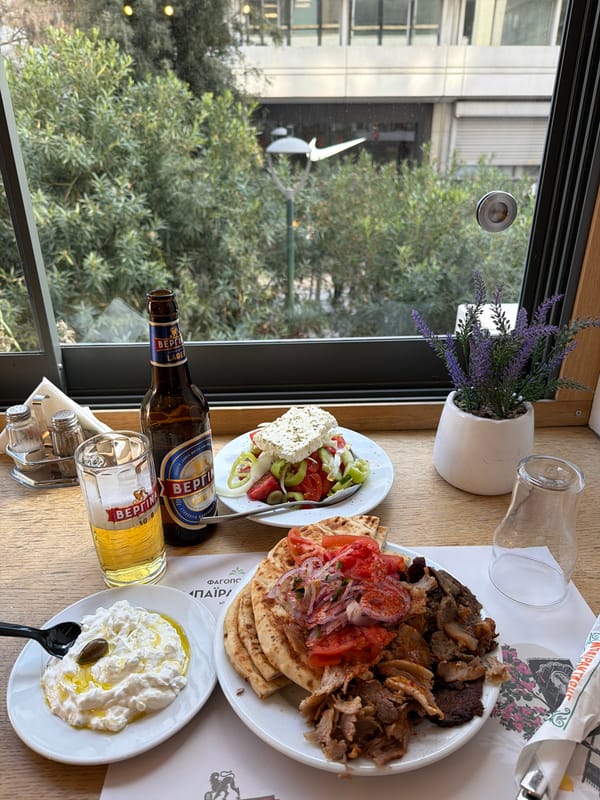 Traditional Greek dishes documented at Athens restaurant