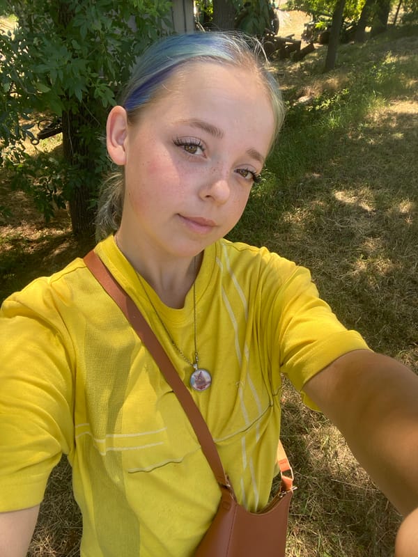 Selfie session on a sunny rural road in Nova Praha, Ukraine
