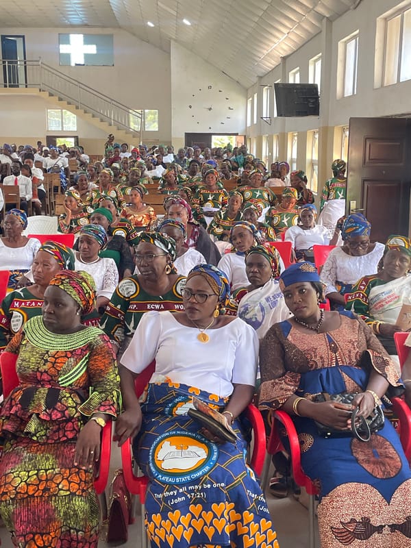 Church service held in Bukuru, Nigeria with decorated interior