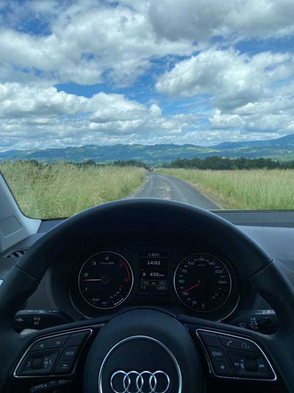 Driver captures scenic countryside views near Courpière, France