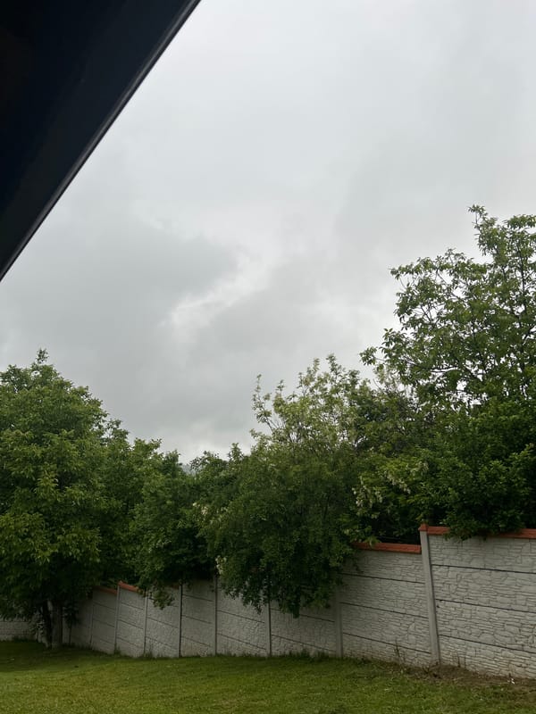 Overcast skies photographed from building in Sennik, Bulgaria