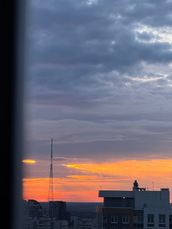 City skylines at dusk and a berry pie still life