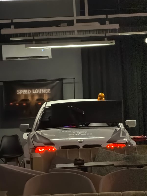 Evening social gathering at car-themed hookah lounge in Plovdiv