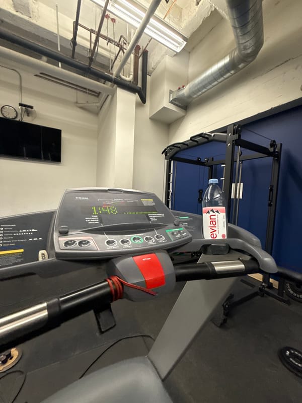 Treadmill workout setup documented in Los Angeles home
