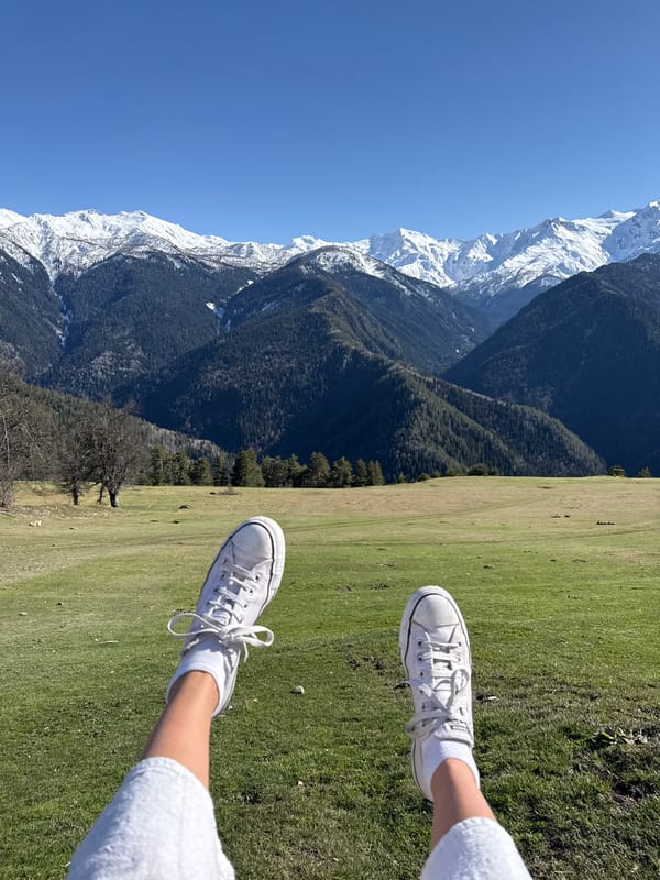 Hiker captures serene mountain view in Lenjeri, Georgia